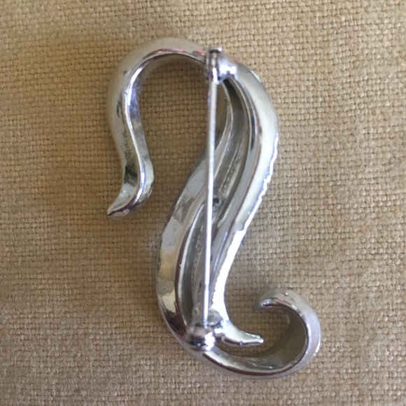 Rhinestone and sapphire silvertone brooch - Picture 3 of 6